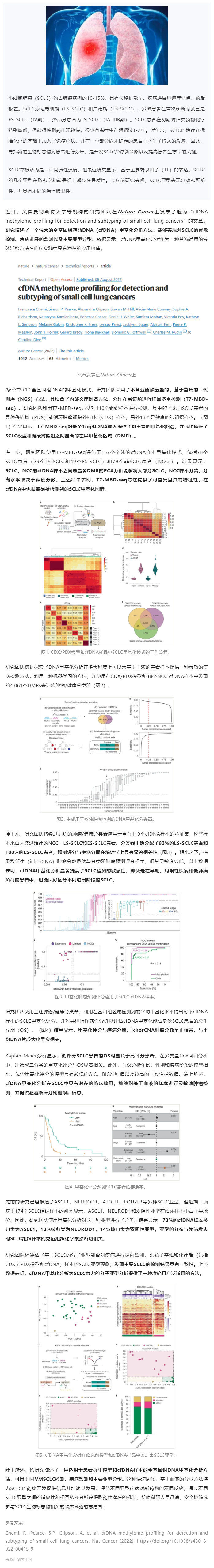 Nature 子刊 _ 全基因組 cfDNA 甲基化分析可實(shí)現(xiàn)小細(xì)胞肺癌的靈敏檢測(cè)、預(yù)后監(jiān)測(cè)及分子分型