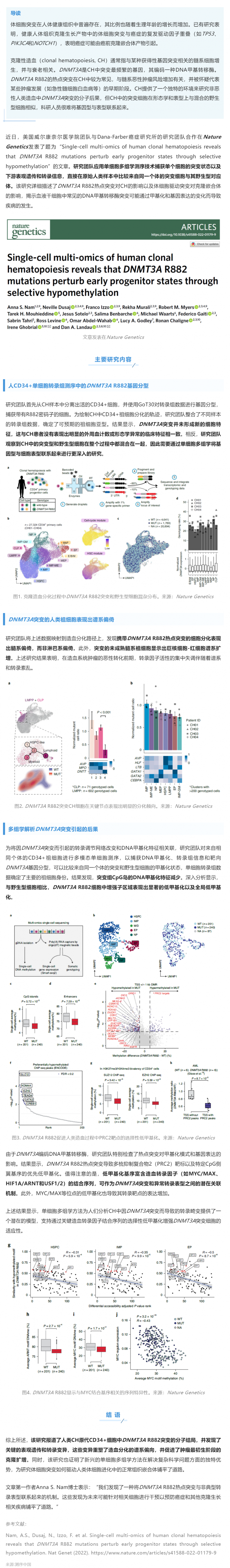 Nat Genet _ 基于單細(xì)胞多組學(xué)技術(shù)解析 DNMT3A R882 突變?cè)谌祟惪寺≡煅械挠绊? style=