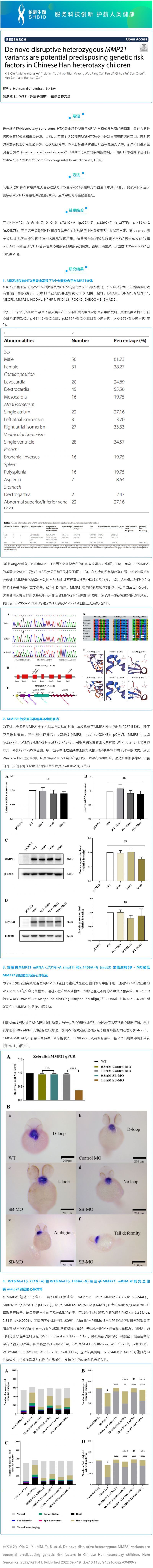 2023-02-14 項(xiàng)目文章 |MMP21 基因雜合子變異與中國(guó)漢族兒童可遺傳內(nèi)臟異位綜合征相關(guān)