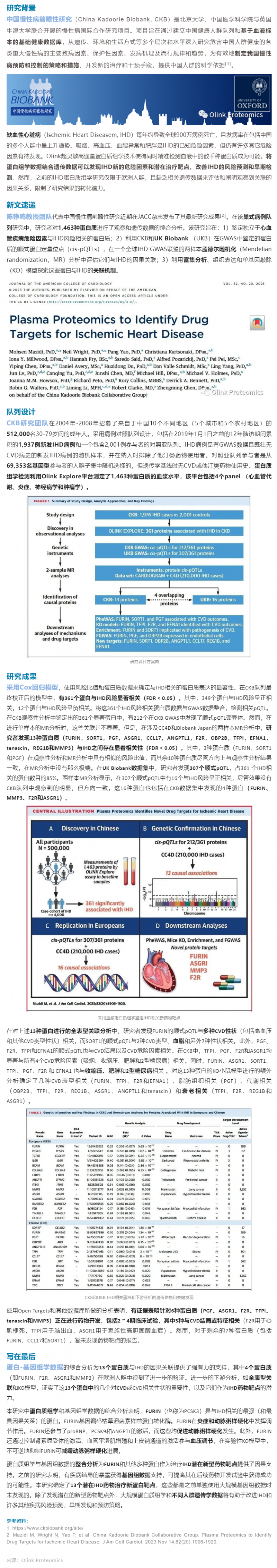 中國慢性病前瞻性研究 |Olink 蛋白質(zhì)組助力發(fā)現(xiàn)缺血性心臟病新藥靶