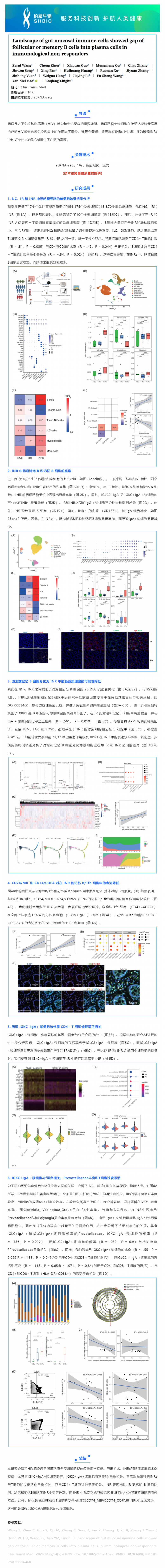 項(xiàng)目文章 _ 腸道粘膜免疫細(xì)胞分析顯示，在免疫無反應(yīng)者中，濾泡或記憶 B 細(xì)胞與漿細(xì)胞之間存在分化阻礙